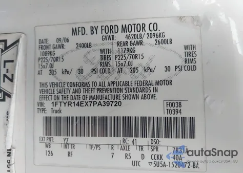 2007 Ford Ranger Sport/Stx/Xl/Xlt из США, поврежденный, VIN 1FTYR14EX7PA39720